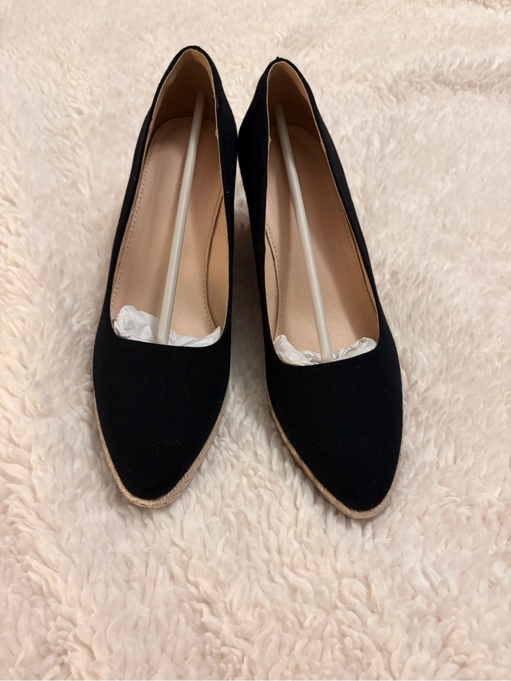 Ruanyu Women’s Black Canvas Platform Espadrille Flats Pointed Toe NIB